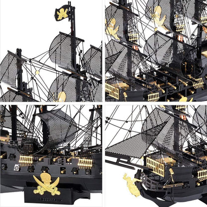 Piececool 3D Metal Puzzle The Black Pearl Pirate Ship (Large) – 307 Pieces – Level 5 Difficulty – Stainless Steel DIY Model Kit
