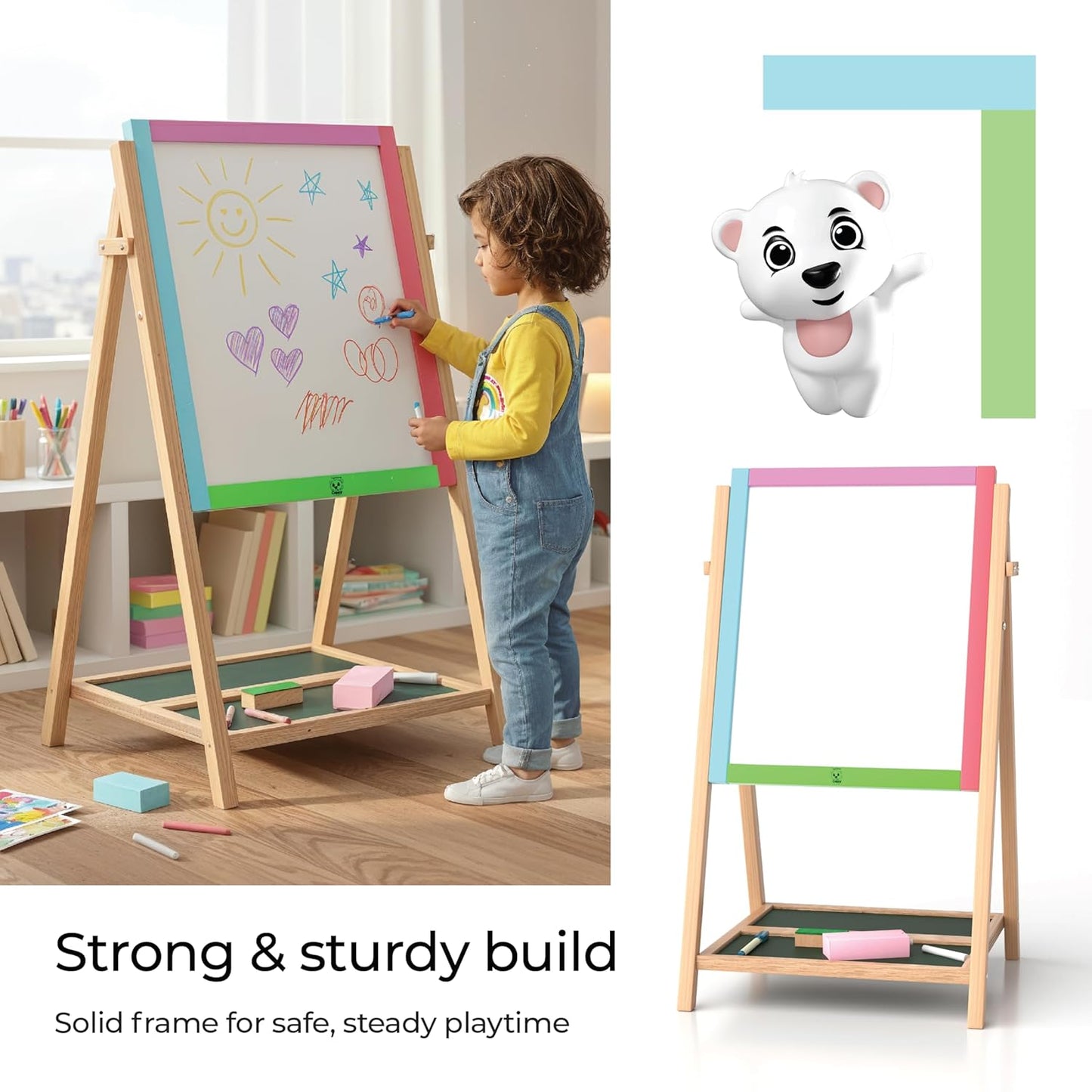 Simarr 2-in-1 Space Kids Writing Board – Double Sided Blackboard & Whiteboard with Stand | Learning & Drawing Board for Kids