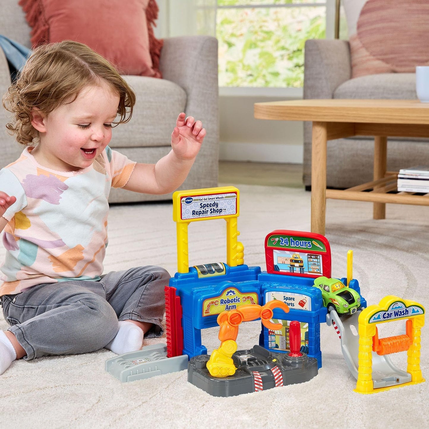VTech Go! Go! Smart Wheels Speedy Repair Shop | Interactive Vehicle Garage Playset with SmartPoint Car, Car Wash & Repair Station for Toddlers
