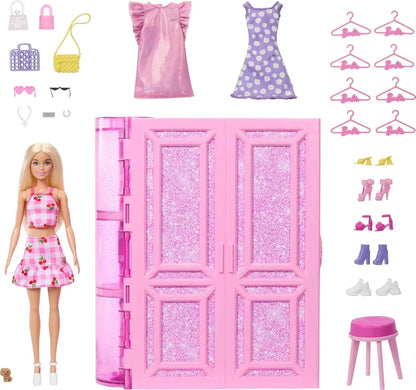 Barbie Dream Closet Toy Playset with Blonde Fashion Doll, Clothes & Accessories, 3-ft-Wide with 25+ Pieces, 3 Complete Looks - Jaiman Toys