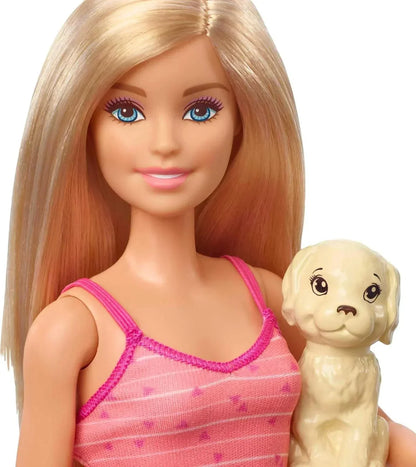 Barbie Doll, Blonde, and Playset with 3 Puppies, Bathtub and Accessories, Gift for 3 to 7 Year Olds - Jaiman Toys