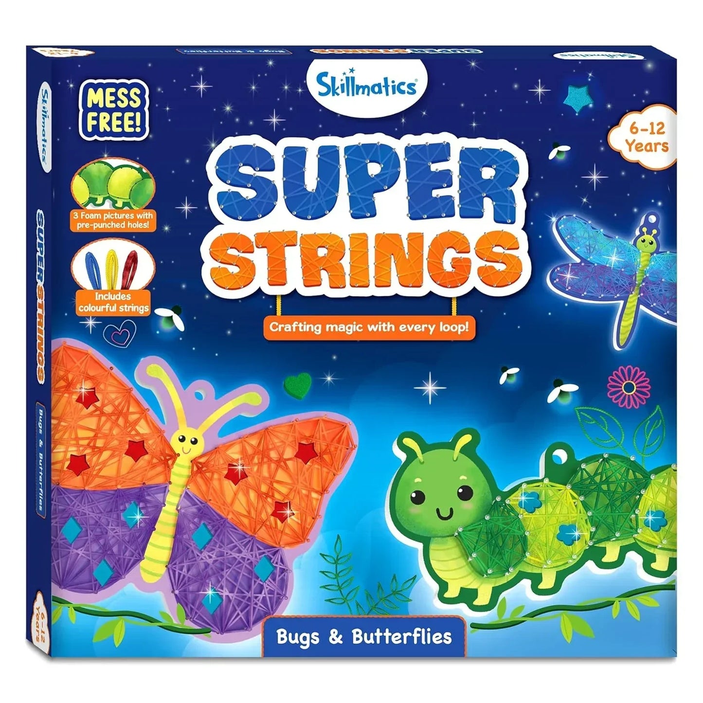 Skillmatics Art & Craft Activity - Super Strings Bugs & Butterflies, Mess-Free Art for Kids, Craft Kits & Supplies, DIY Creative Activity, Gifts for Boys & Girls Ages 6, 7, 8, 9, 10, 11, 12 - Jaiman Toys