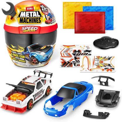 Metal Machines Speed Heroes (Red) by Zuru, 20+ Surprises, Build Your own Car, Two Bodies, Lights & Sounds, Slime - Jaiman Toys