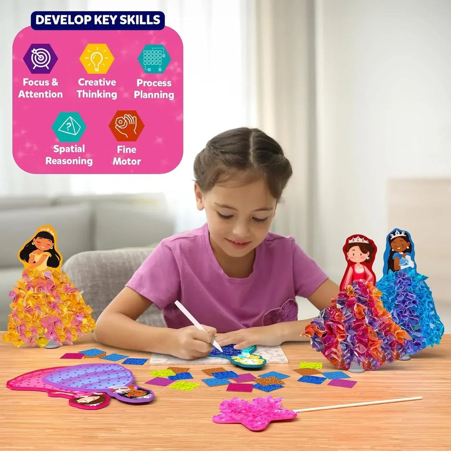 Skillmatics Art & Craft Activity - Poke-in Art Magical Princesses, Mess-Free Art for Kids, DIY Craft Kits, Creative Activity, Fine Motor Skills, Gifts for Girls & Boys Ages 4, 5, 6, 7, 8, 9 - Jaiman Toys