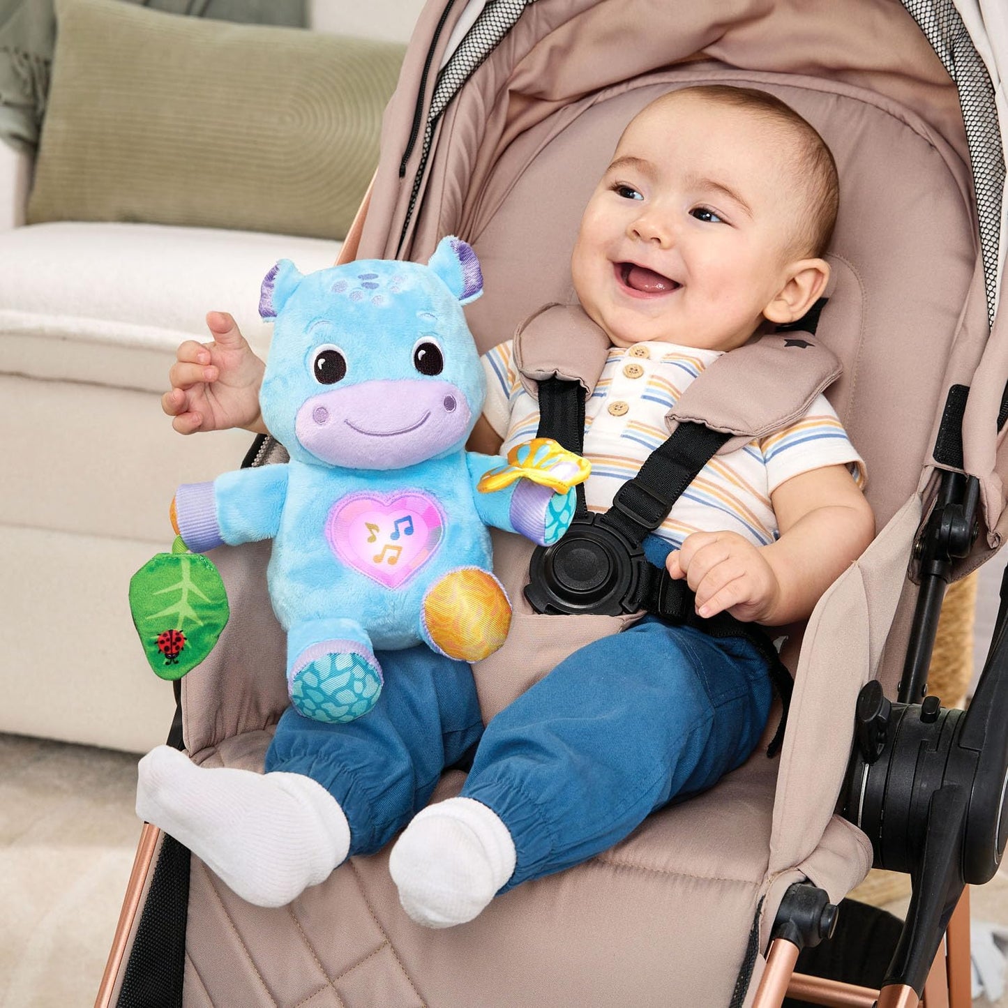 VTech Baby Hug-a-Hippo Musical Plush Learning Toy with Lights, Sounds & Sensory Activities | Blue