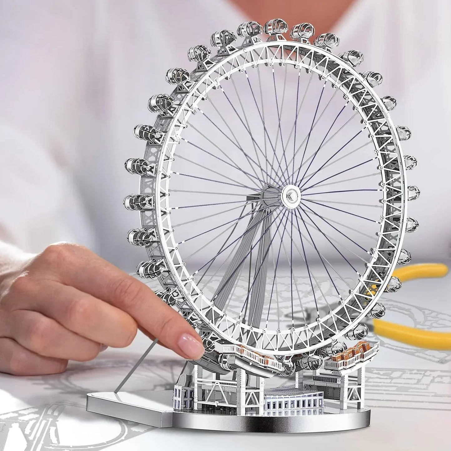 Piececool 3D Metal Puzzle London Eye (Large) Ferris Wheel Model – 141 Pieces – Level 3 Difficulty – Stainless Steel DIY Model Kit