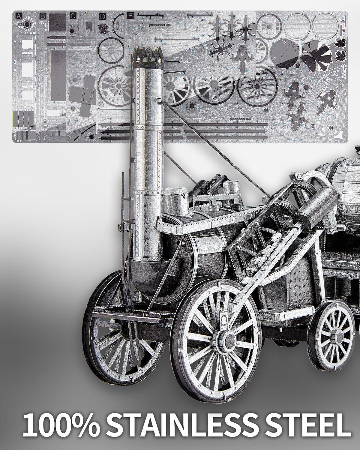 Piececool 3D Metal Puzzle Rocket Locomotive Steam Train Model – 175 Pieces – Level 3 Difficulty – Stainless Steel DIY Model Kit- AGE16+