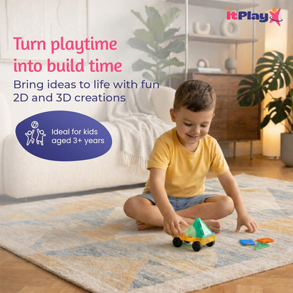 ItPlay Magnetic Tiles 20 Pieces Set for Kids | STEM Educational Magnetic Building Blocks Construction Toy