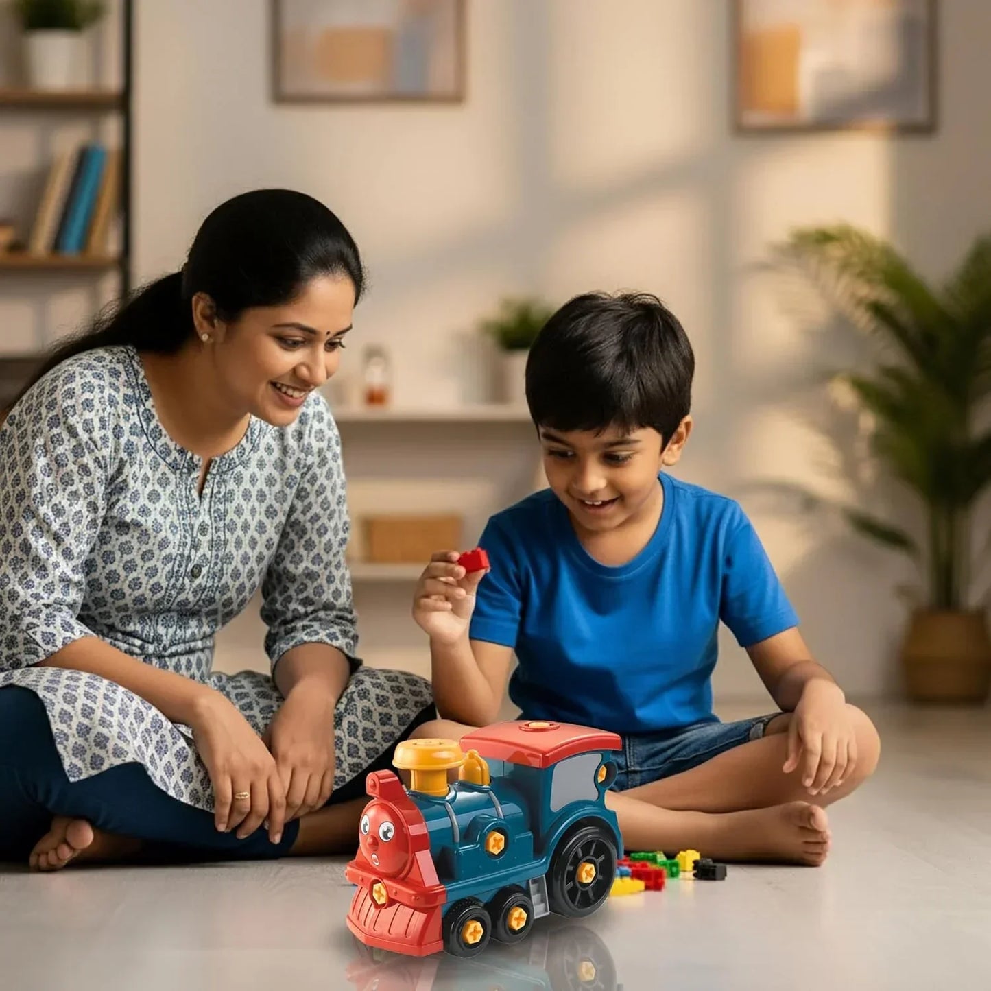 ThinkerPlace 2-in-1 Electric Detachable Train | Motorized DIY Assembly Train Set for Kids with Interchangeable Parts