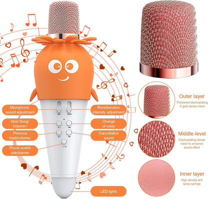 Wireless Bluetooth Karaoke Microphone, Portable 4D Stereo Mircophone with LED 7 Colorful Light, Intelligent Sound Repair Mic Speaker (Orange) - Jaiman Toys