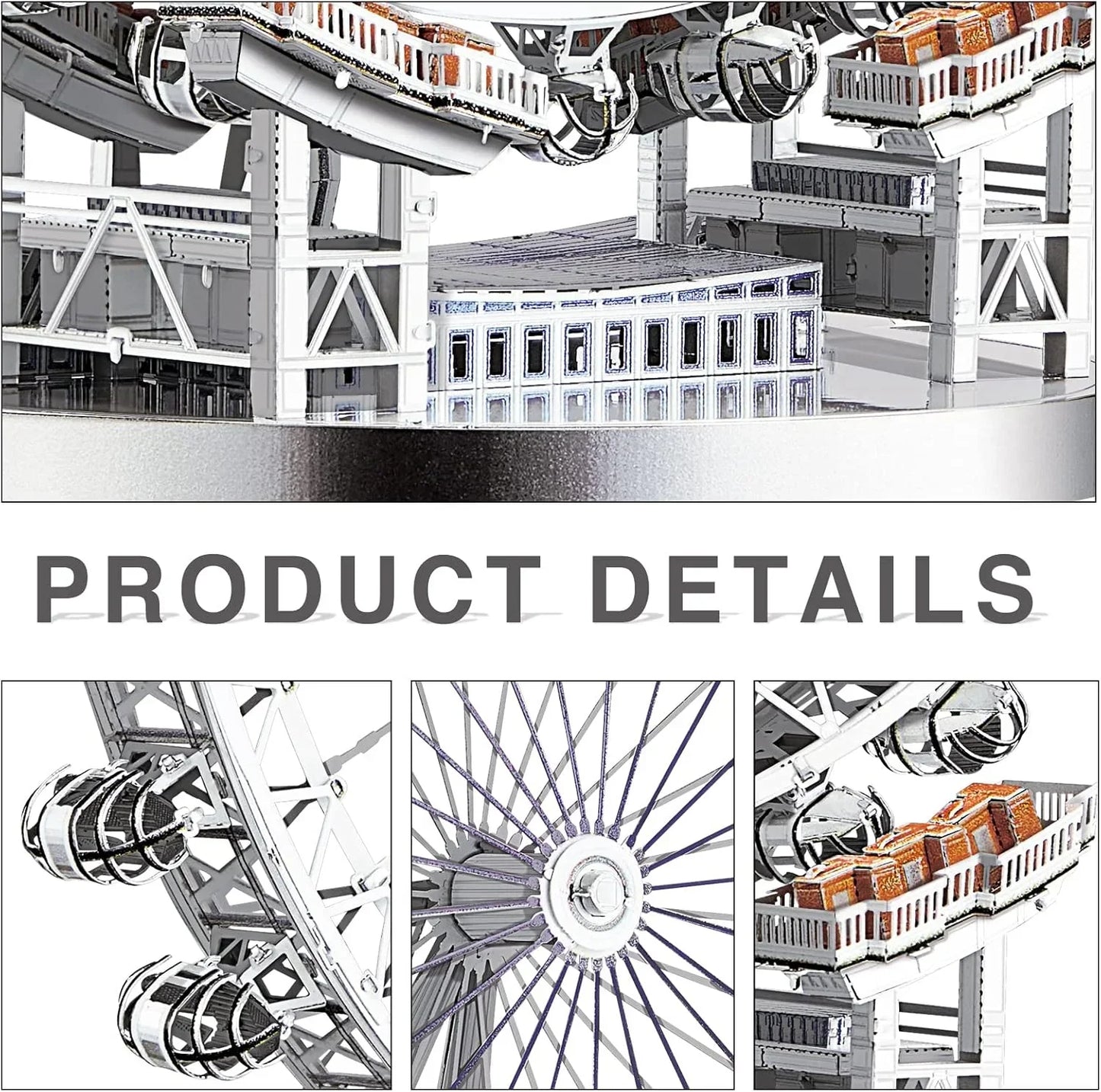 Piececool 3D Metal Puzzle London Eye (Large) Ferris Wheel Model – 141 Pieces – Level 3 Difficulty – Stainless Steel DIY Model Kit