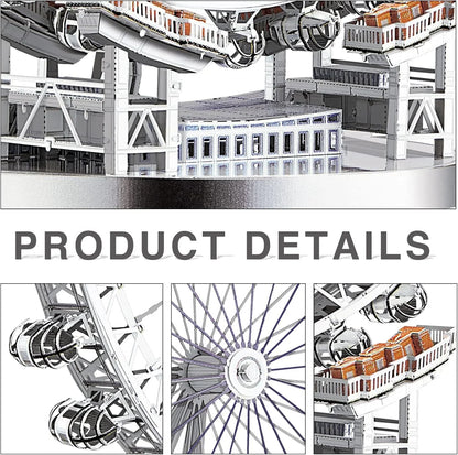 Piececool 3D Metal Puzzle London Eye (Large) Ferris Wheel Model – 141 Pieces – Level 3 Difficulty – Stainless Steel DIY Model Kit
