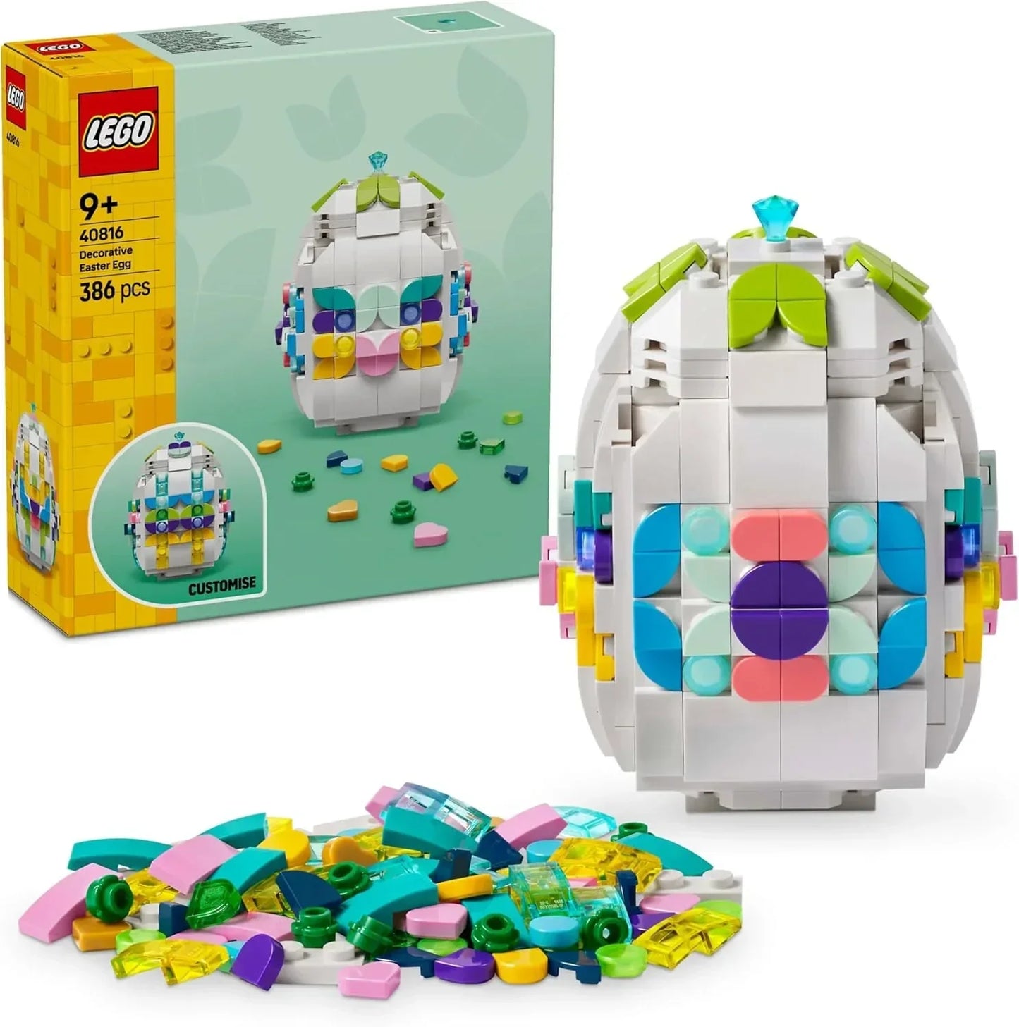 LEGO 40816 Decorative Easter Egg - Toy Ornament w/Colourful Decoration Pieces incl. Gold Hearts & a Gemstone - Arts and Crafts Gift for 9+ Year Old Girls & Boys