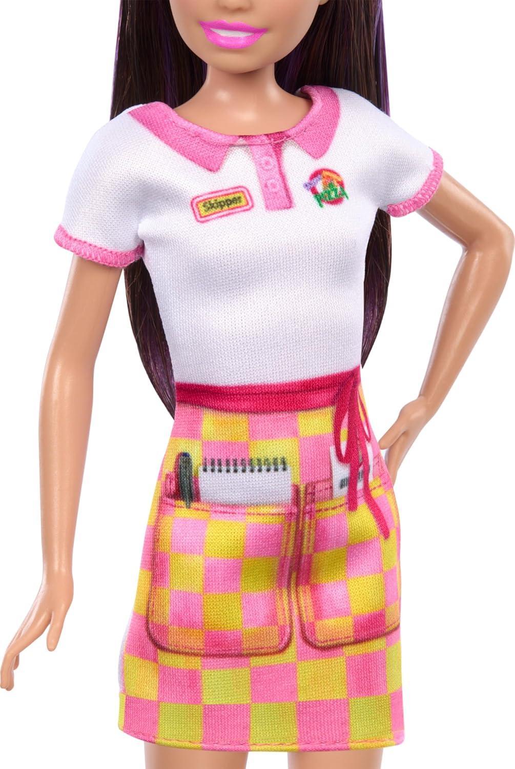 Barbie Skipper Doll with Accessories, Pizzeria Waitress Doll with Pizza & Takeout Box, Brown Eyes & Blue Eyes Doll - Jaiman Toys
