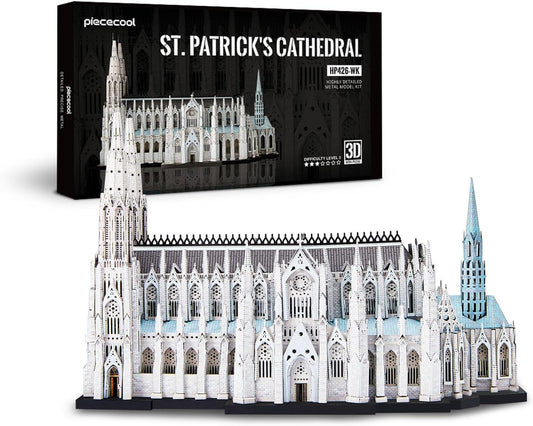 Piececool 3D Metal Puzzle St. Patrick’s Cathedral Architecture Model – 418 Pieces – 6 Metal Sheets – Stainless Steel DIY Model Kit-Age 16+
