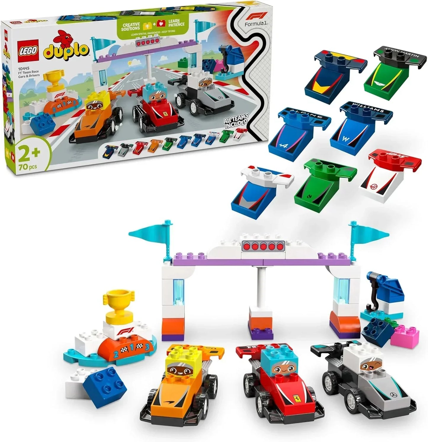 LEGO DUPLO 10445 Town F1 Team Race Cars & Drivers Building Toy for Imaginative Play, Formula One Birthday Gift for 2 Plus Year Old Toddlers, Boys & Girls, Helps Build Fine Motor Skills