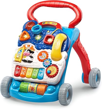 VTech Sit-to-Stand Learning Walker Interactive Baby Activity Walker with Removable Learning Center, Lights, Sounds & Music | Early Development Push Walker for Toddlers | Blue