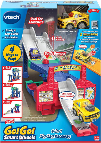 VTech Go! Go! Smart Wheels 4-in-1 Zig-Zag Raceway | Interactive Multi-Level Raceway Playset with SmartPoint® Vehicle, Lights, Sounds & 4 Track Configurations