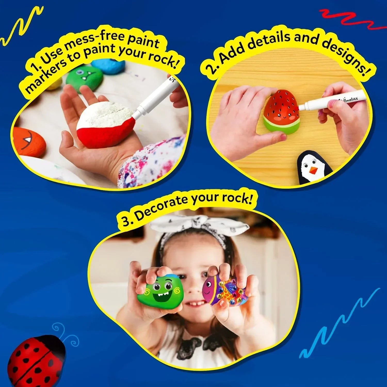 Skillmatics Rock Painting Kit - Mess-Free Art & Craft Activity For Girls & Boys, Craft Kits & Supplies, Diy Creative Activity, Gifts For Kids Ages 4, 5, 6, 7, 8, 9, 10, 11, 12, Multicolor - Jaiman Toys