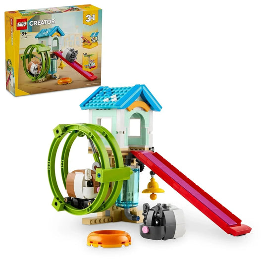 LEGO Creator hamster house 3-in-1 building set with hamster figures, slide, and accessories.