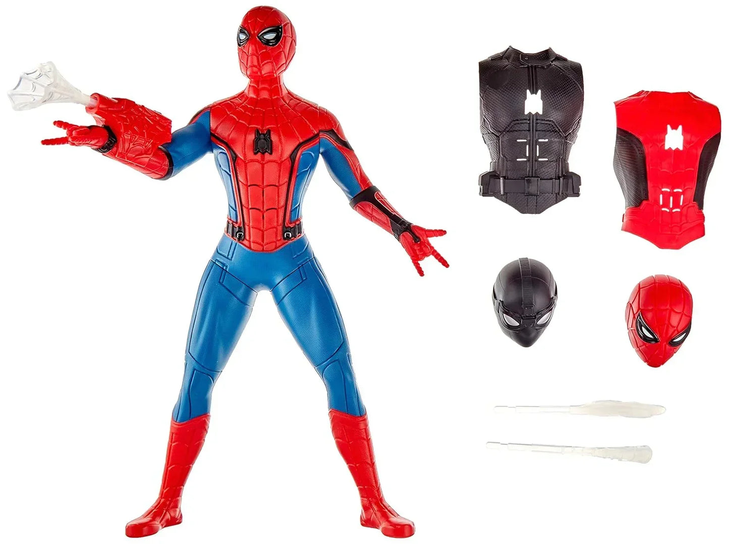 SPIDER-MAN Marvel Plastic Far From Home Deluxe 13-Inch-Scale Web Gear Action Figure With Sound Fx, Suit Upgrades, And Web Blaster Accessory - Multicolor - Jaiman Toys