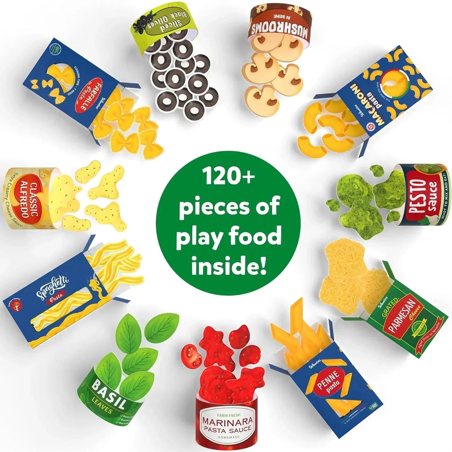 Skillmatics Pretend Play Pasta Set - 11 Containers, 120+ Play Food Items for Child's Play, Back-to-School Play Kitchen Accessories, Toy Kitchen, Gifts for Kids & Toddlers Ages 3, 4, 5, 6, 7 - Jaiman Toys