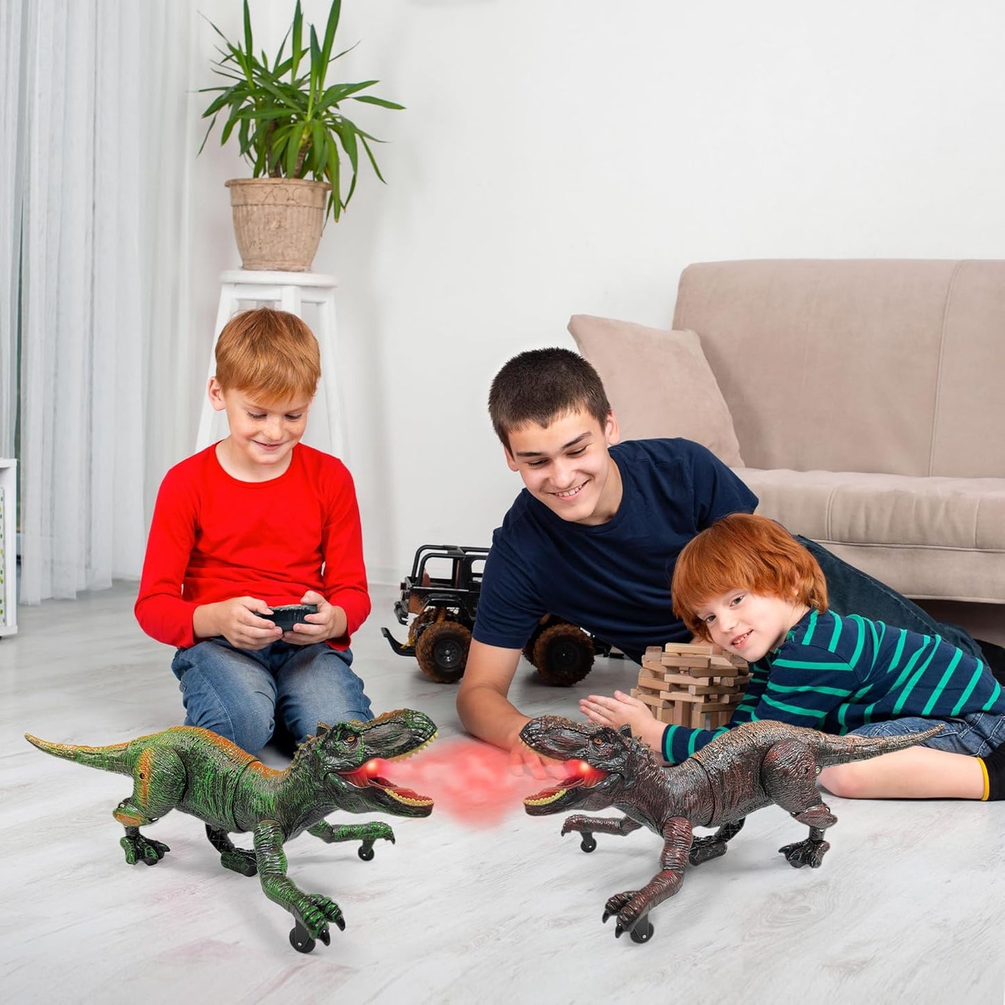 Remote Control 2.4GHz Steam Dinosaur Toy (Maroon) with Light, Sound & Red Mist Spray – RC Walking T-Rex for Kids