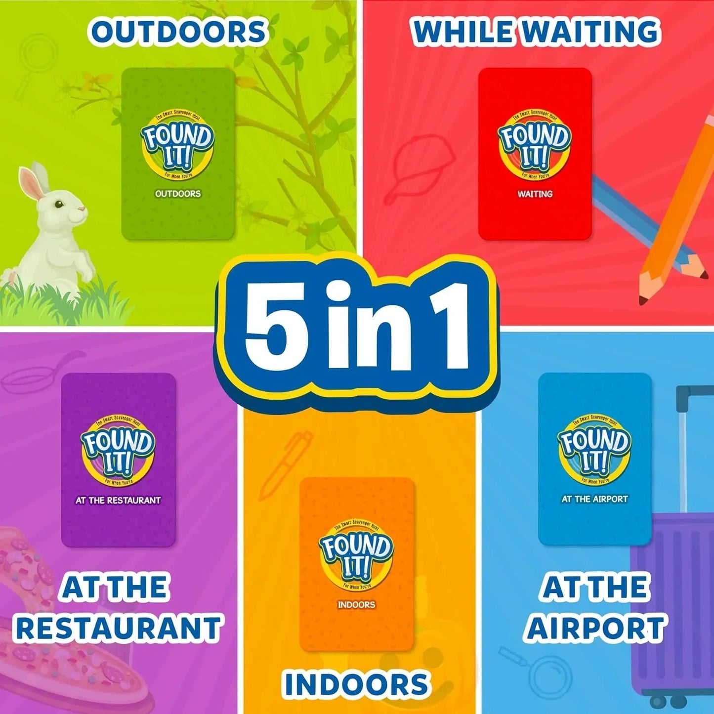 Skillmatics Card Game - Found It 5 in 1 Megapack, Scavenger Hunt for Kids, Girls, Boys, Fun Family Game, Gifts for Ages 4, 5, 6, 7 - Jaiman Toys