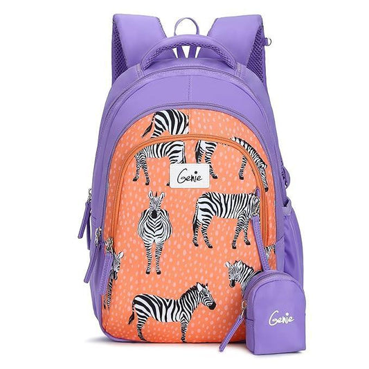 Genie Valerie 15-Inch Kids Backpack – Cute, Colorful, Lightweight & Water-Resistant with Happy Pouch - Jaiman Toys