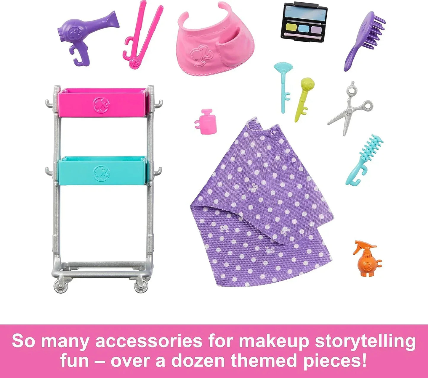 Barbie “Malibu” Stylist Doll & 14 Accessories Playset, Hair & Makeup Theme with Puppy & Styling Cart - Jaiman Toys