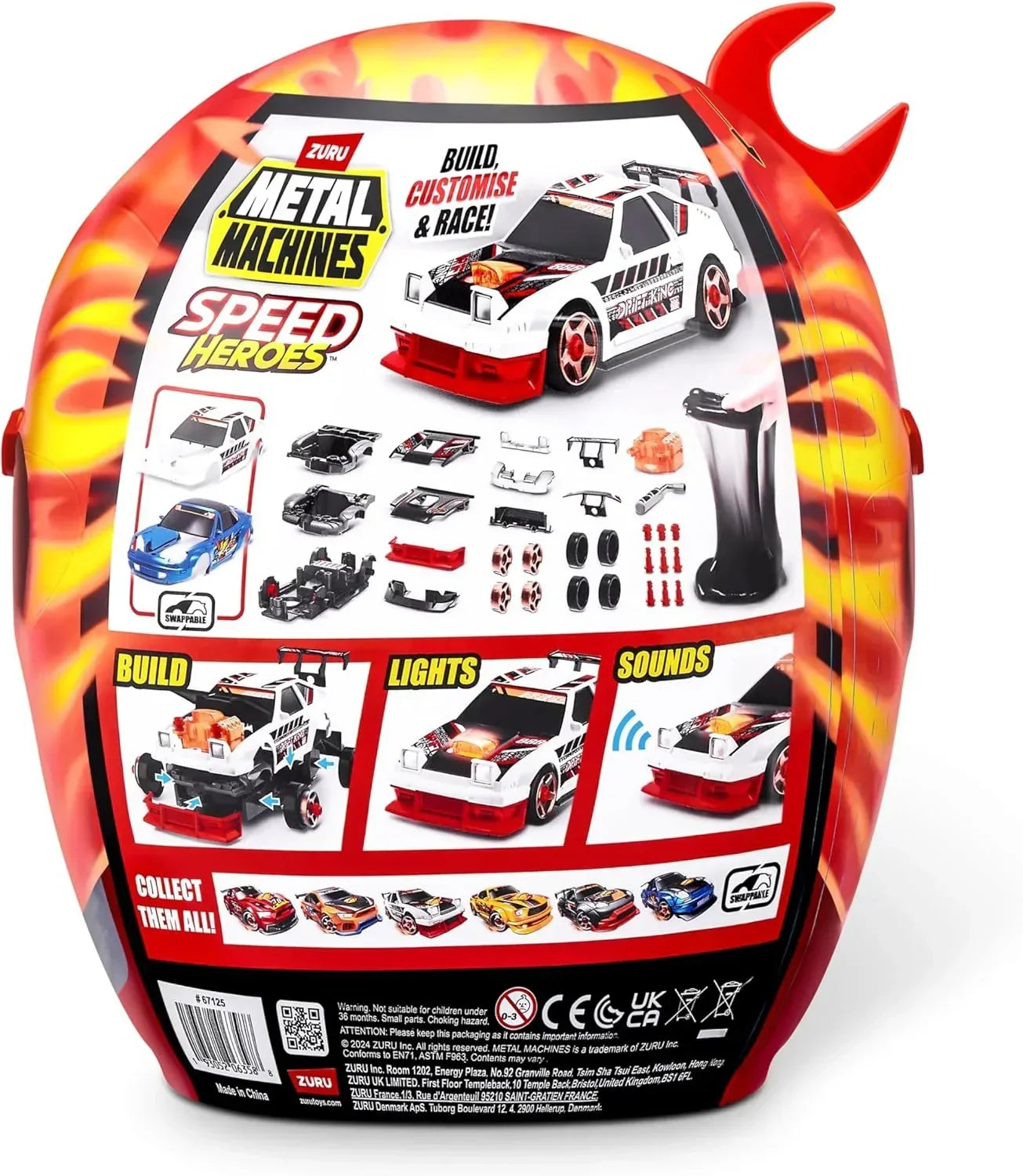 Metal Machines Speed Heroes (Red) by Zuru, 20+ Surprises, Build Your own Car, Two Bodies, Lights & Sounds, Slime - Jaiman Toys