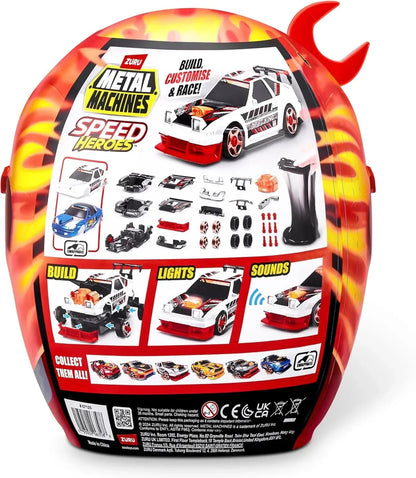 Metal Machines Speed Heroes (Red) by Zuru, 20+ Surprises, Build Your own Car, Two Bodies, Lights & Sounds, Slime - Jaiman Toys