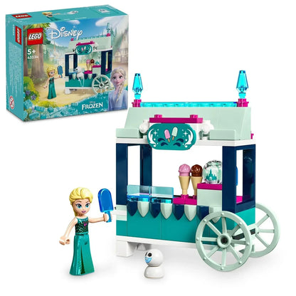 LEGO Disney Frozen Elsa ice cream cart building set with Elsa mini figure and snowman toy.