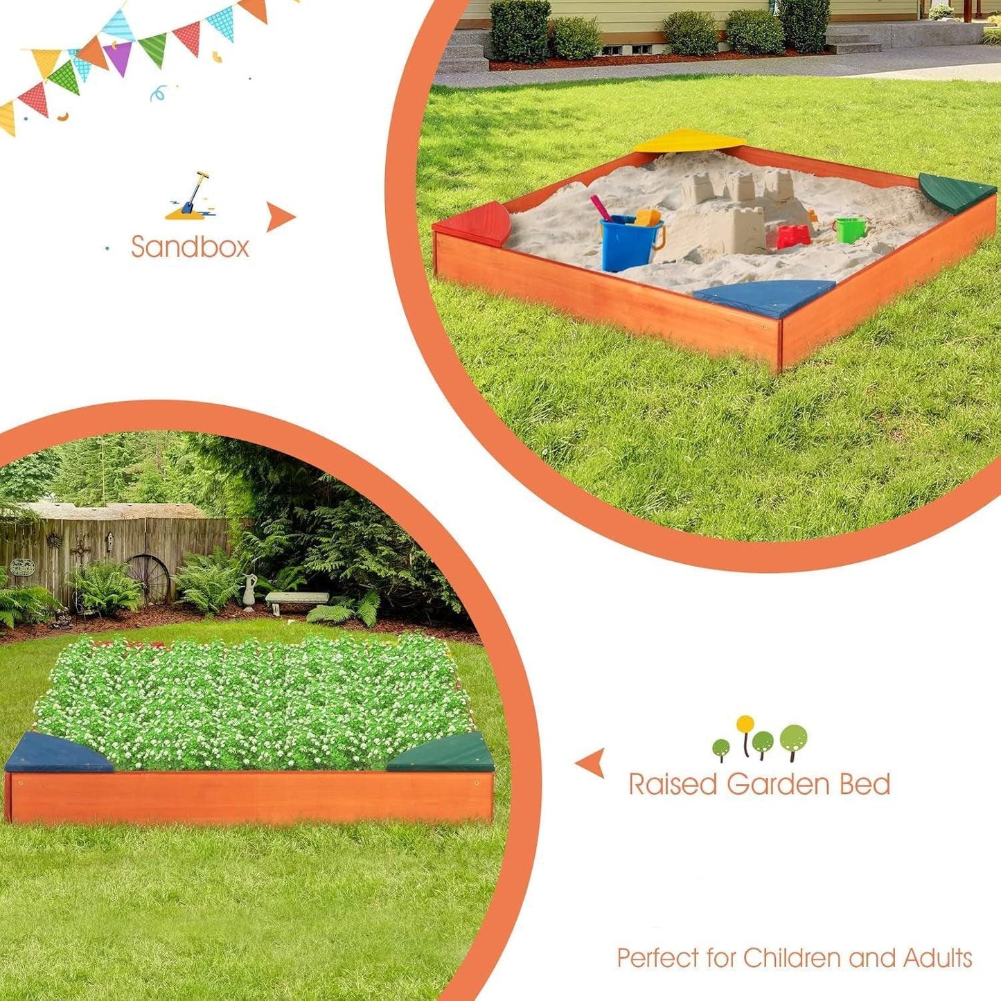 Plum Junior Wooden Sand Pit for Kids | Outdoor Sandbox with Colour Seat