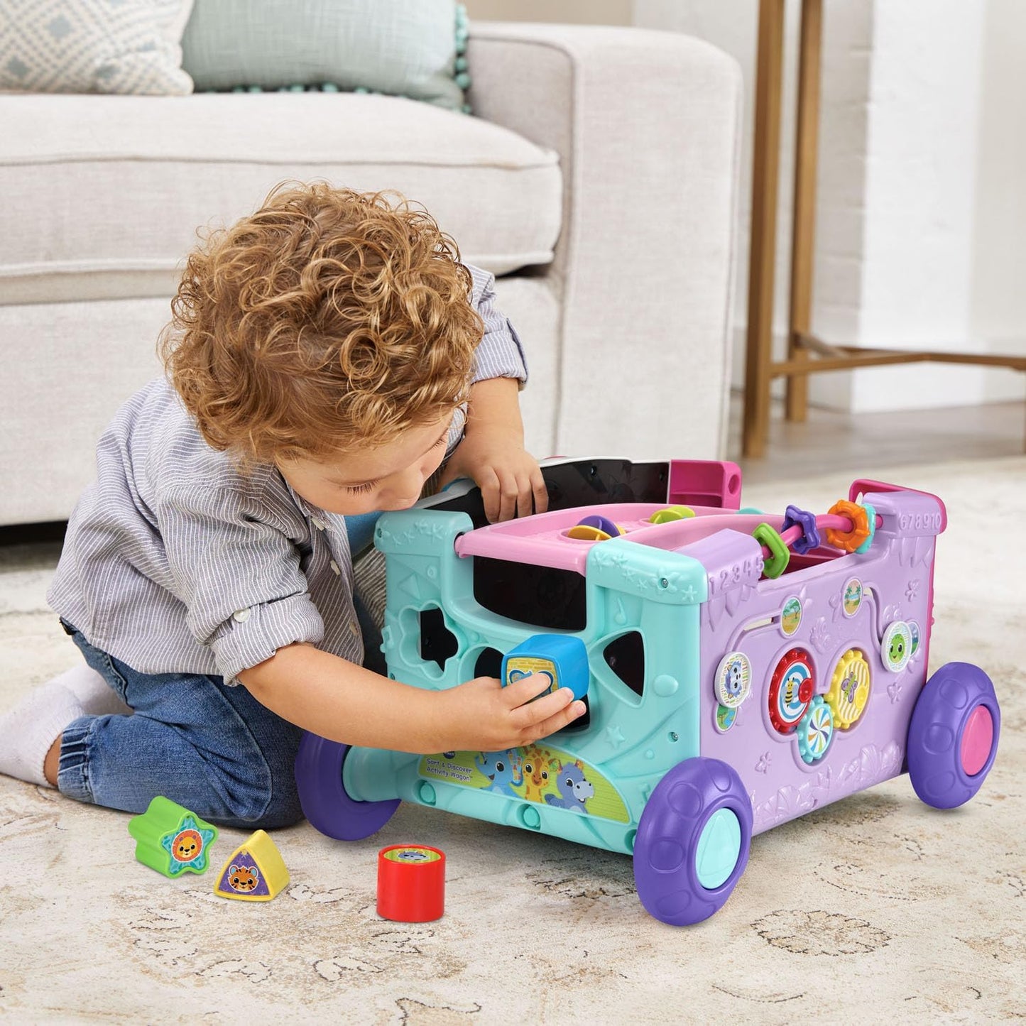 VTech Sort & Discover Activity Wagon Pink | Interactive Pull-Along Learning Walker & Shape Sorting Toy for Toddlers