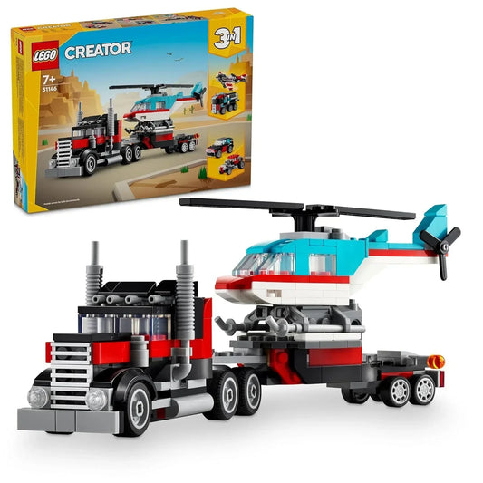 LEGO Creator 3-in-1 set featuring a toy truck and helicopter building kit for kids age 7+