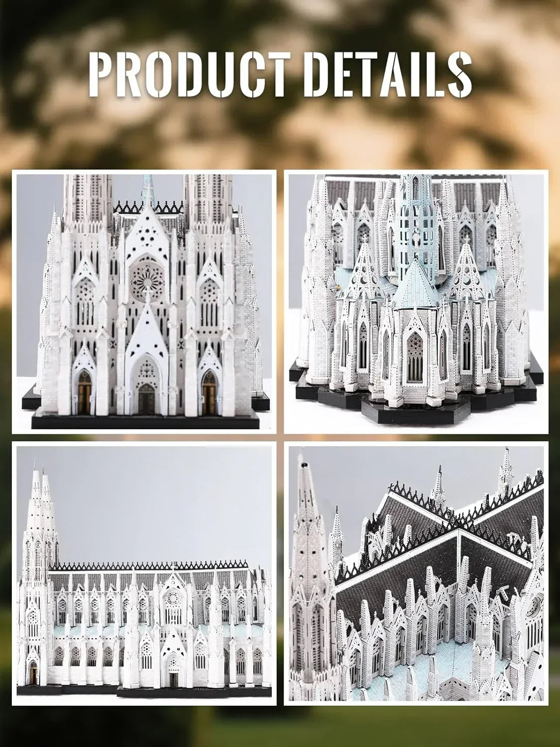 Piececool 3D Metal Puzzle St. Patrick’s Cathedral Architecture Model – 418 Pieces – 6 Metal Sheets – Stainless Steel DIY Model Kit-Age 16+