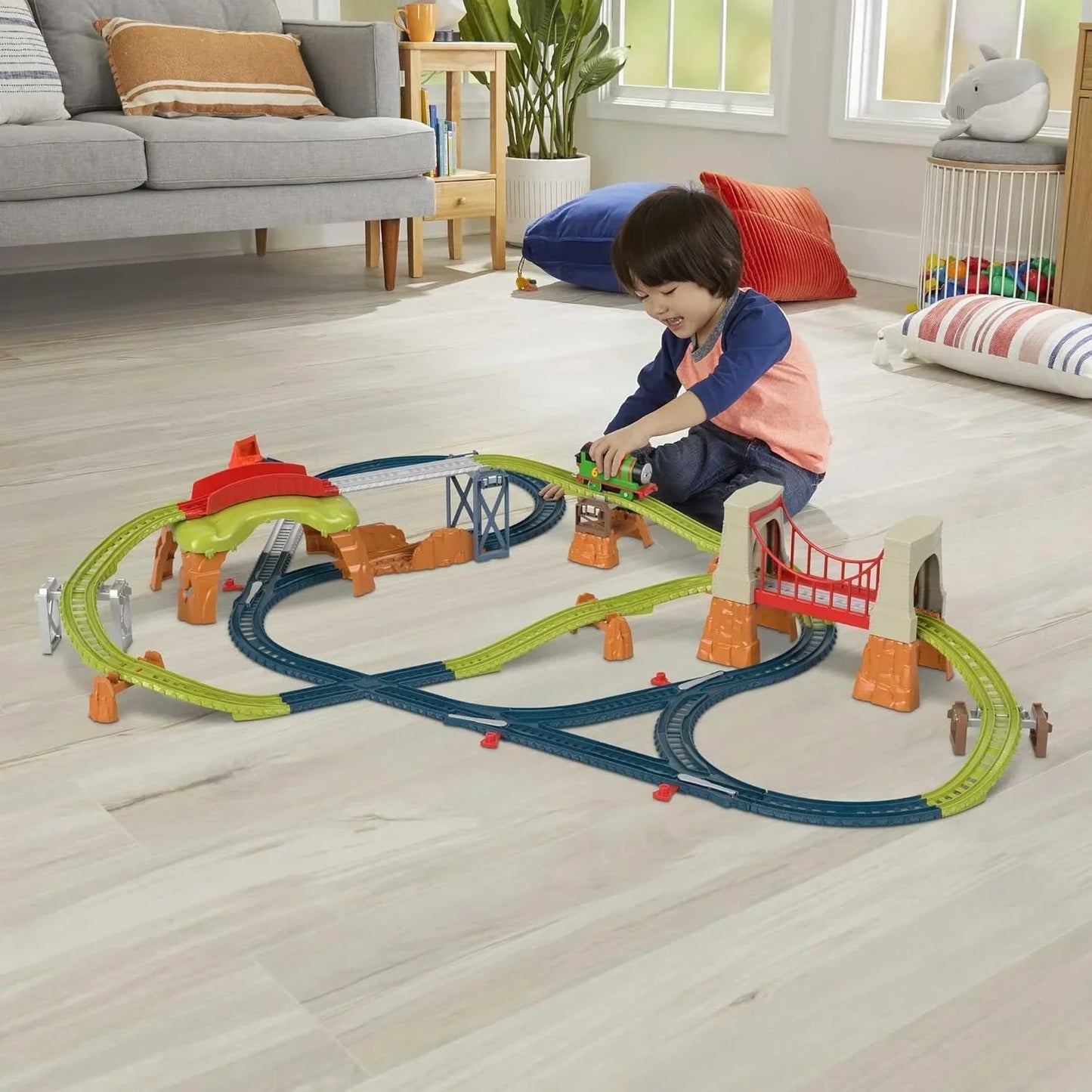 Fisher-Price Thomas & Friends Motorized Percy 6-in-1 Track Set | Battery Operated Train Toy with 42 Pieces & 6 Layouts | Preschool Toy for Kids 3+ Years-HHN26