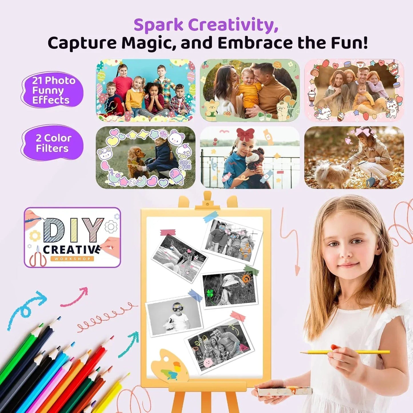 Instant Print Camera – 1080P Digital Video, Photo & Travel Toy Gift (White)
