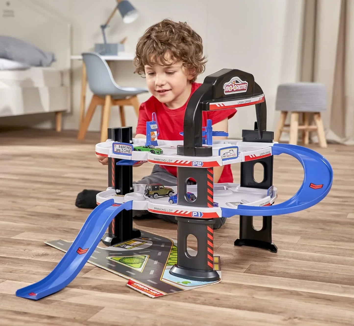 Majorette Urban Garage Playset With 3 Levels + 1 Vehicle Track Set - Jaiman Toys