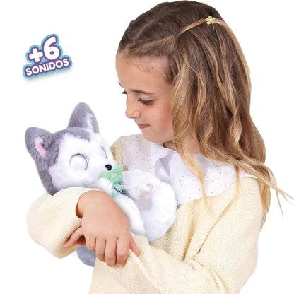 Baby Paws Siberian Husky Puppy Toy with Cute Swaddle Bag Make 5 Adorable Sounds Kids Toys for Ages 4+|Birthday Gift for Pet Lovers -22 cm - Jaiman Toys