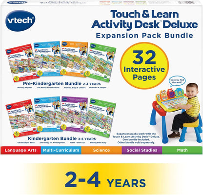VTech Touch & Learn Activity Desk Deluxe 4-in-1 Pre-Kindergarten Expansion Pack Bundle | 32 Interactive Pages | Educational Learning Cartridge Set for Kids Age 2–4 Years