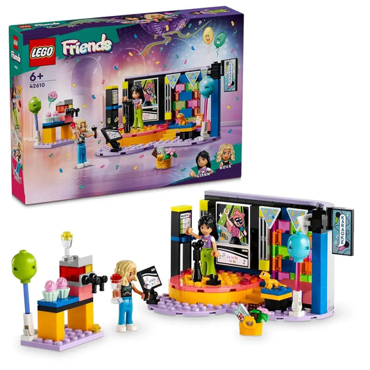 LEGO Friends karaoke party playset with stage, musical accessories, and two mini-doll figures