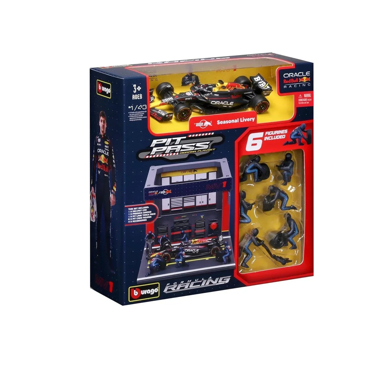 Bburago Oracle Red Bull Racing F1 Pit Pass Playset 1:43 Scale – RB20 Car with 6 Figures