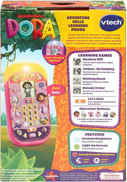 VTech Dora Adventure Calls Learning Phone | Interactive Bilingual Educational Toy Phone with 4 Learning Games, Voice-Activated Play, English & Spanish for Kids
