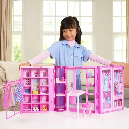 Barbie Dream Closet Toy Playset with Blonde Fashion Doll, Clothes & Accessories, 3-ft-Wide with 25+ Pieces, 3 Complete Looks - Jaiman Toys