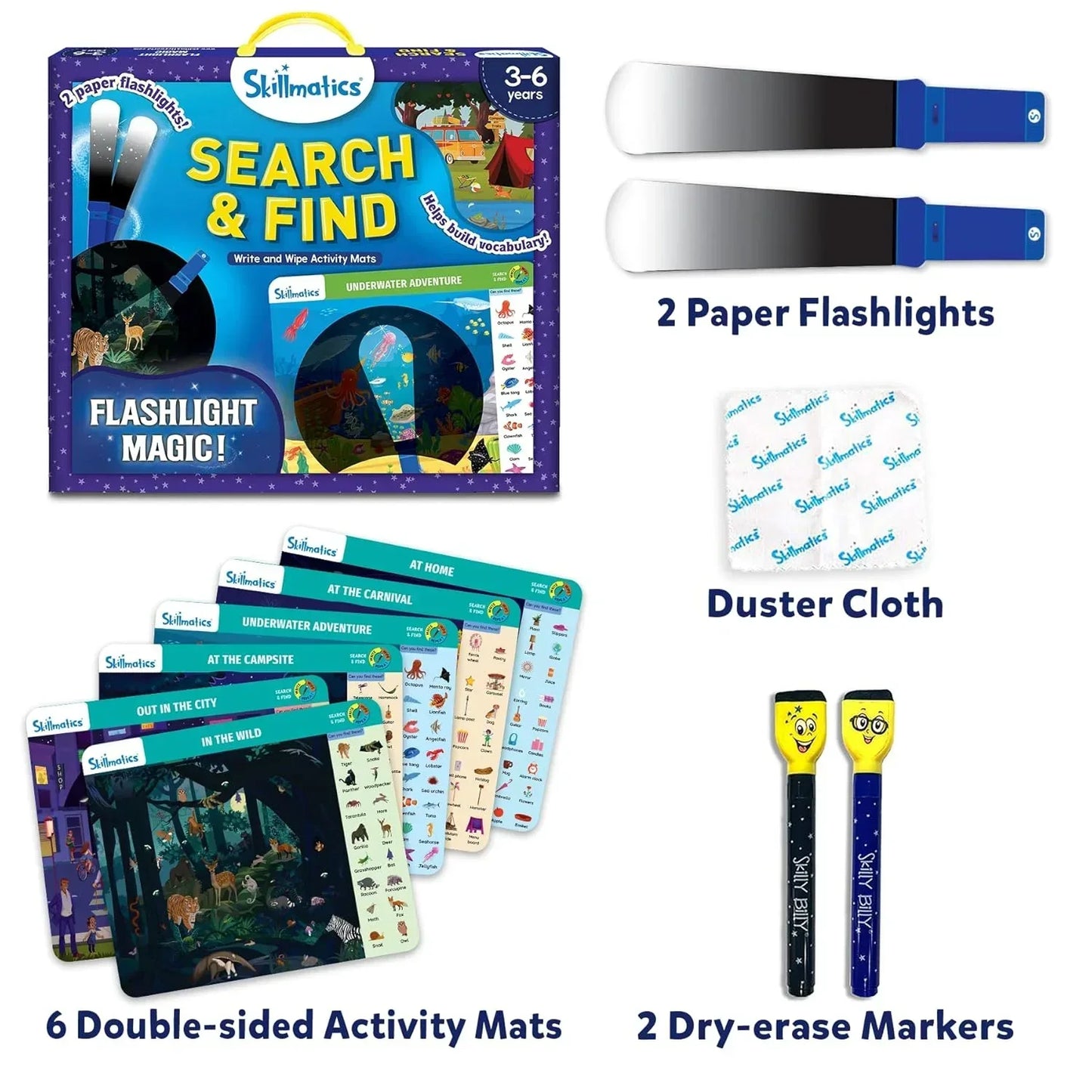 Skillmatics Preschool Learning Activity - Search and Find Flashlight Magic, Educational Game for Kids, Toddlers Who Love Toys, Art & Craft Activities, Gifts for Girls and Boys Ages 3, 4, 5, 6 - Jaiman Toys