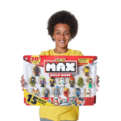 ZURU MAX Build More Mini Figure Set – 15 Collectible Figures, 30+ Accessories, Compatible Building Toy Minifigures for Kids Ages 5+