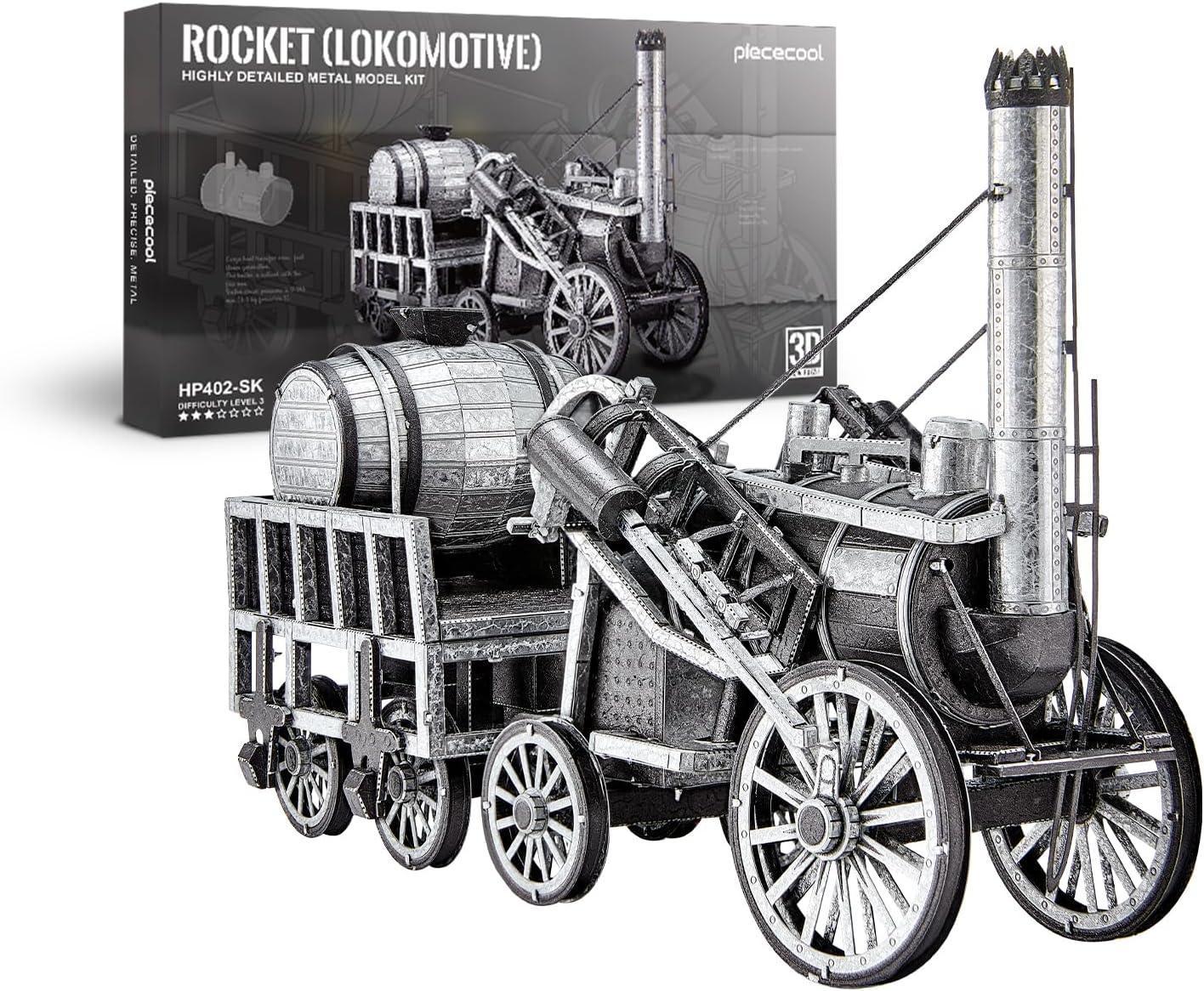 Piececool 3D Metal Puzzle Rocket Locomotive Steam Train Model – 175 Pieces – Level 3 Difficulty – Stainless Steel DIY Model Kit- AGE16+