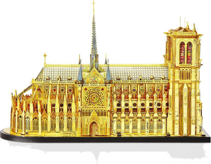 Piececool 3D Metal Puzzle Notre-Dame de Paris (Large Gold Edition) – 384 Pieces – Level 5 Difficulty – Stainless Steel DIY Architecture Model-Age 14+